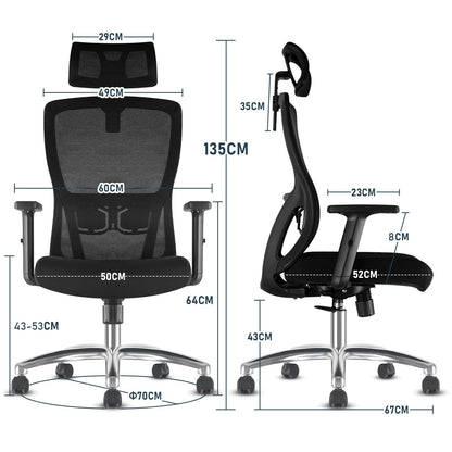 Durrafy Bürostuhl, Schreibtischstuhl, Bürostuhl Ergonomisch, multifunktional und auf Wunsch verstellbar, Drehstuhl mit Hoher Rücken,Wippfunktion90°-130°, Höhenverstellbarer Stuhl, Schwarz
